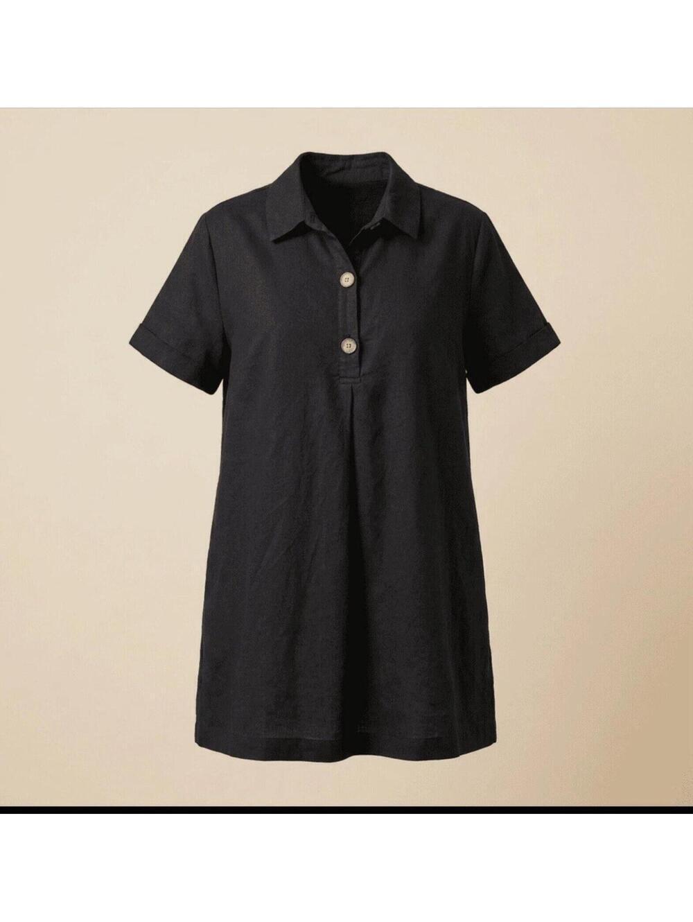 Who What Wear Women’s 100% Cotton Black Short Sleeve Collared Shirt Dress Sz XL